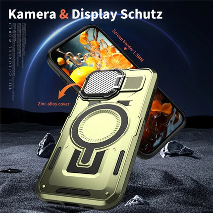 For iPhone 16 Pro Max Case Compatible with MagSafe Lens Lid Kickstand PC+TPU Back Cover