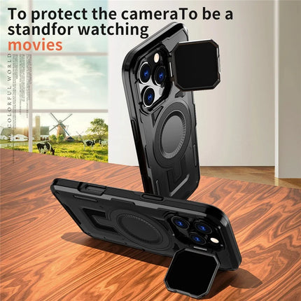 For iPhone 16 Pro Max Case Compatible with MagSafe Lens Lid Kickstand PC+TPU Back Cover