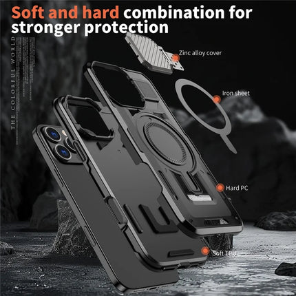 For iPhone 16 Pro Max Case Compatible with MagSafe Lens Lid Kickstand PC+TPU Back Cover