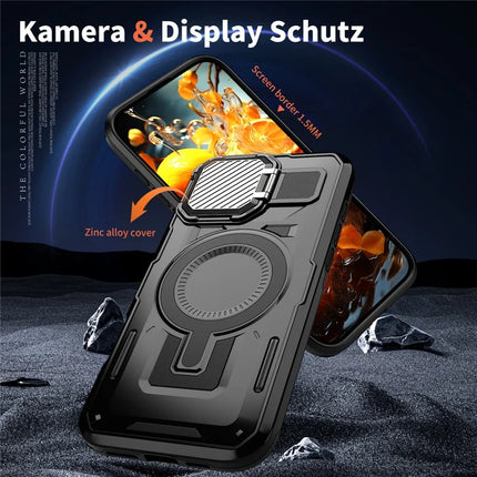 For iPhone 16 Pro Max Case Compatible with MagSafe Lens Lid Kickstand PC+TPU Back Cover