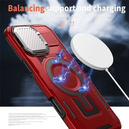For iPhone 16 Pro Max Case Compatible with MagSafe Lens Lid Kickstand PC+TPU Back Cover