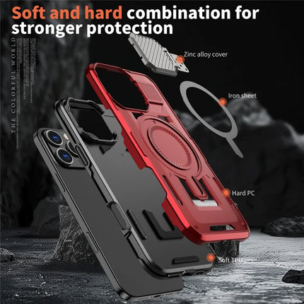 For iPhone 16 Pro Max Case Compatible with MagSafe Lens Lid Kickstand PC+TPU Back Cover