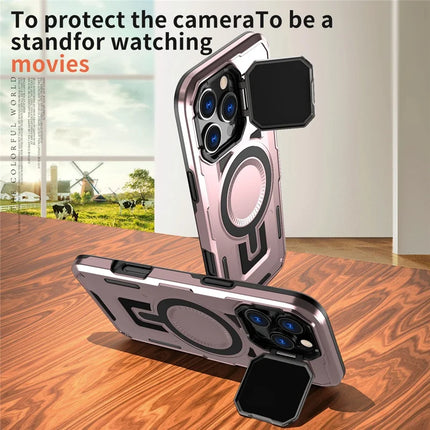 For iPhone 16 Pro Max Case Compatible with MagSafe Lens Lid Kickstand PC+TPU Back Cover
