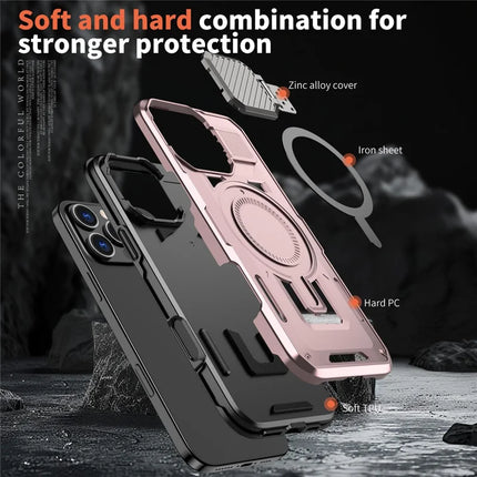 For iPhone 16 Pro Max Case Compatible with MagSafe Lens Lid Kickstand PC+TPU Back Cover