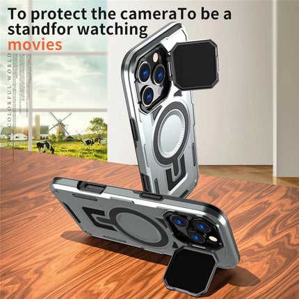 For iPhone 16 Pro Max Case Compatible with MagSafe Lens Lid Kickstand PC+TPU Back Cover