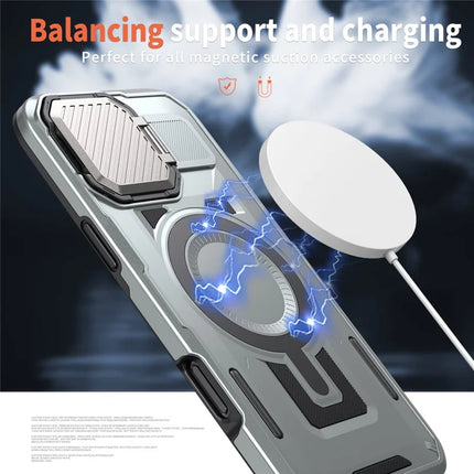 For iPhone 16 Pro Max Case Compatible with MagSafe Lens Lid Kickstand PC+TPU Back Cover