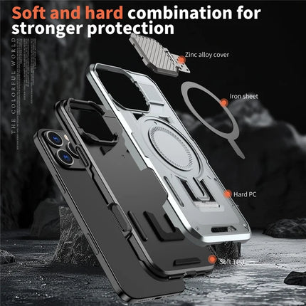 For iPhone 16 Pro Max Case Compatible with MagSafe Lens Lid Kickstand PC+TPU Back Cover
