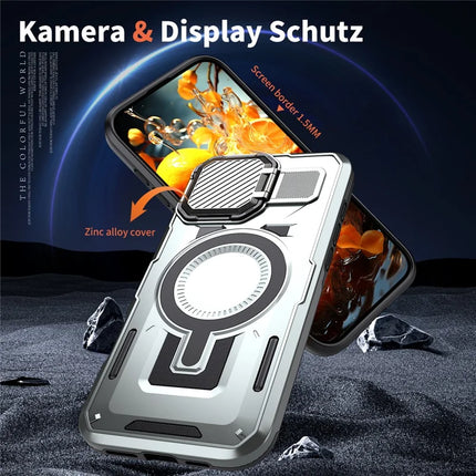 For iPhone 16 Pro Max Case Compatible with MagSafe Lens Lid Kickstand PC+TPU Back Cover