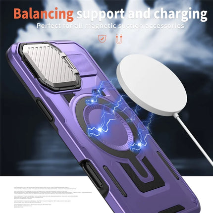 For iPhone 16 Pro Max Case Compatible with MagSafe Lens Lid Kickstand PC+TPU Back Cover