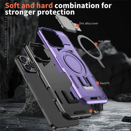 For iPhone 16 Pro Max Case Compatible with MagSafe Lens Lid Kickstand PC+TPU Back Cover