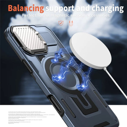 For iPhone 16 Case Compatible with MagSafe Lens Lid Kickstand PC+TPU Back Cover