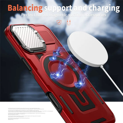 For iPhone 16 Plus Case Compatible with MagSafe Lens Lid Kickstand PC+TPU Back Cover