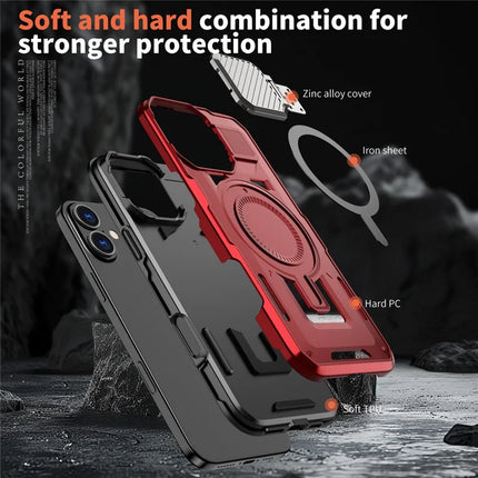 For iPhone 16 Plus Case Compatible with MagSafe Lens Lid Kickstand PC+TPU Back Cover
