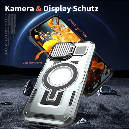 For iPhone 16 Plus Case Compatible with MagSafe Lens Lid Kickstand PC+TPU Back Cover
