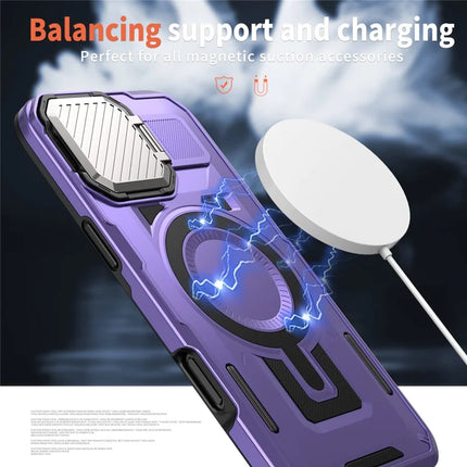 For iPhone 16 Plus Case Compatible with MagSafe Lens Lid Kickstand PC+TPU Back Cover