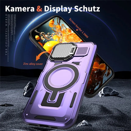 For iPhone 16 Plus Case Compatible with MagSafe Lens Lid Kickstand PC+TPU Back Cover