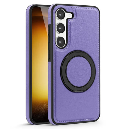 For Samsung Galaxy S23 Magnetic Case Rotate Ring Kickstand PU Leather+PC+TPU Back Cover