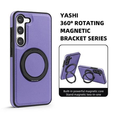 For Samsung Galaxy S23 Magnetic Case Rotate Ring Kickstand PU Leather+PC+TPU Back Cover