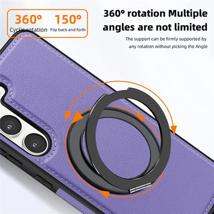 For Samsung Galaxy S23 Magnetic Case Rotate Ring Kickstand PU Leather+PC+TPU Back Cover