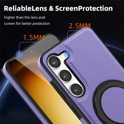 For Samsung Galaxy S23 Magnetic Case Rotate Ring Kickstand PU Leather+PC+TPU Back Cover
