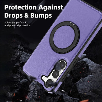 For Samsung Galaxy S23 Magnetic Case Rotate Ring Kickstand PU Leather+PC+TPU Back Cover