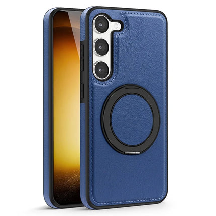 For Samsung Galaxy S23 Magnetic Case Rotate Ring Kickstand PU Leather+PC+TPU Back Cover
