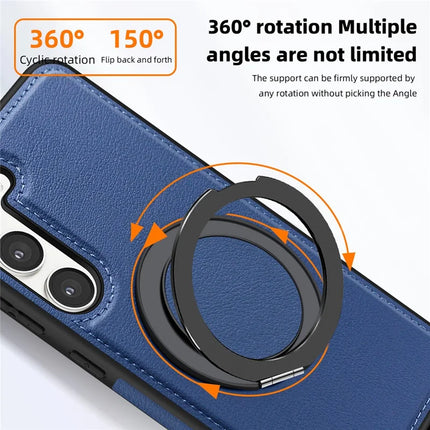 For Samsung Galaxy S23 Magnetic Case Rotate Ring Kickstand PU Leather+PC+TPU Back Cover