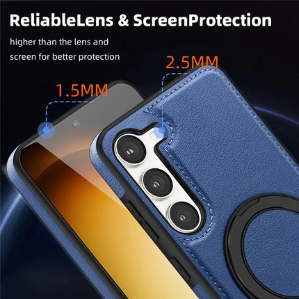 For Samsung Galaxy S23 Magnetic Case Rotate Ring Kickstand PU Leather+PC+TPU Back Cover