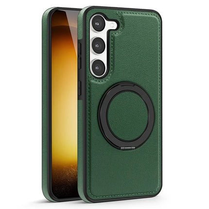 For Samsung Galaxy S23 Magnetic Case Rotate Ring Kickstand PU Leather+PC+TPU Back Cover