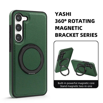 For Samsung Galaxy S23 Magnetic Case Rotate Ring Kickstand PU Leather+PC+TPU Back Cover