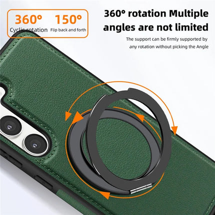 For Samsung Galaxy S23 Magnetic Case Rotate Ring Kickstand PU Leather+PC+TPU Back Cover