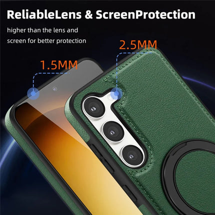 For Samsung Galaxy S23 Magnetic Case Rotate Ring Kickstand PU Leather+PC+TPU Back Cover