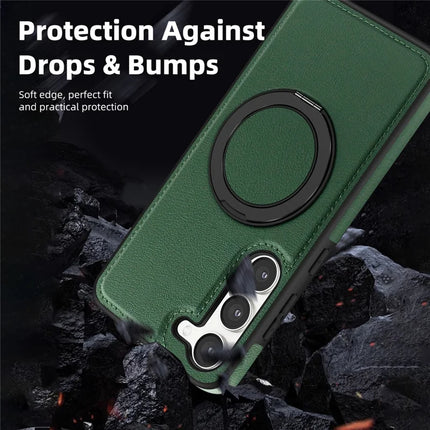 For Samsung Galaxy S23 Magnetic Case Rotate Ring Kickstand PU Leather+PC+TPU Back Cover