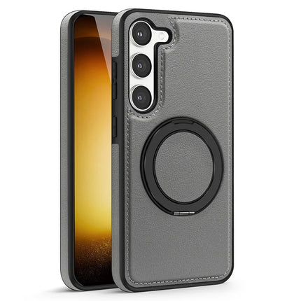 For Samsung Galaxy S23 Magnetic Case Rotate Ring Kickstand PU Leather+PC+TPU Back Cover
