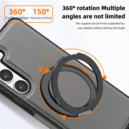 For Samsung Galaxy S23 Magnetic Case Rotate Ring Kickstand PU Leather+PC+TPU Back Cover