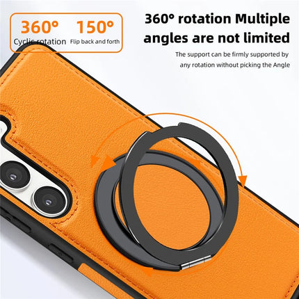 For Samsung Galaxy S23 Magnetic Case Rotate Ring Kickstand PU Leather+PC+TPU Back Cover