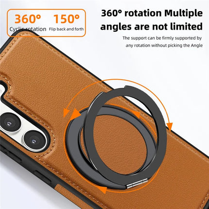 For Samsung Galaxy S23 Magnetic Case Rotate Ring Kickstand PU Leather+PC+TPU Back Cover