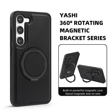 For Samsung Galaxy S23 Magnetic Case Rotate Ring Kickstand PU Leather+PC+TPU Back Cover
