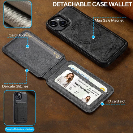 LC.IMEEKE L3 For iPhone 14 Magnetic Case Detachable Card Holder Leather+TPU Mobile Cover