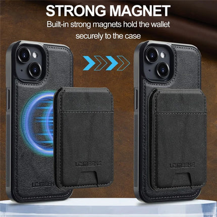 LC.IMEEKE L3 For iPhone 14 Magnetic Case Detachable Card Holder Leather+TPU Mobile Cover