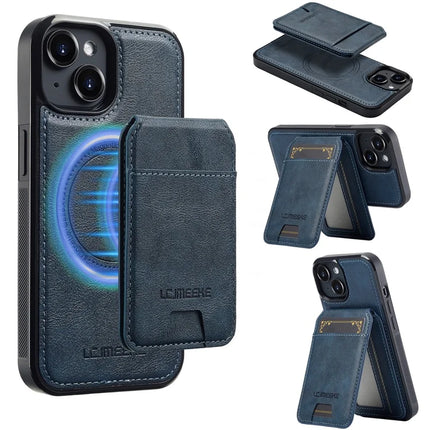 LC.IMEEKE L3 For iPhone 14 Magnetic Case Detachable Card Holder Leather+TPU Mobile Cover - Blue