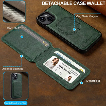LC.IMEEKE L3 For iPhone 14 Magnetic Case Detachable Card Holder Leather+TPU Mobile Cover