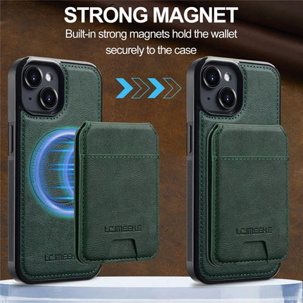 LC.IMEEKE L3 For iPhone 14 Magnetic Case Detachable Card Holder Leather+TPU Mobile Cover