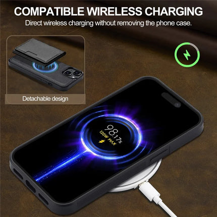 LC.IMEEKE L5 For iPhone 14 Magnetic Phone Case Leather Back Cover with Detachable Card Holder