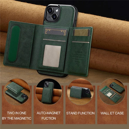 LC.IMEEKE L5 For iPhone 14 Magnetic Phone Case Leather Back Cover with Detachable Card Holder