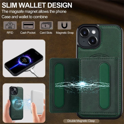 LC.IMEEKE L5 For iPhone 14 Magnetic Phone Case Leather Back Cover with Detachable Card Holder