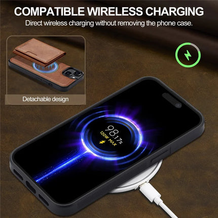 LC.IMEEKE L5 For iPhone 14 Magnetic Phone Case Leather Back Cover with Detachable Card Holder