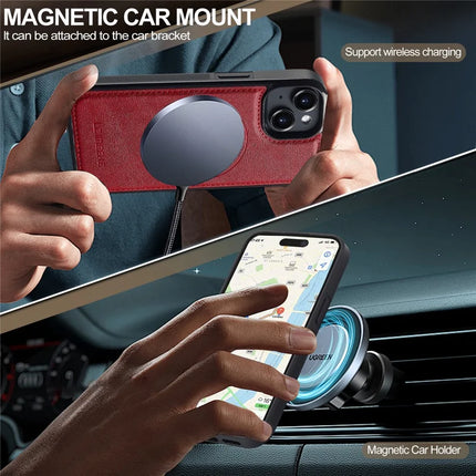 LC.IMEEKE For iPhone 14 Magnetic Case Compatible with MagSafe Leather+TPU Back Cover