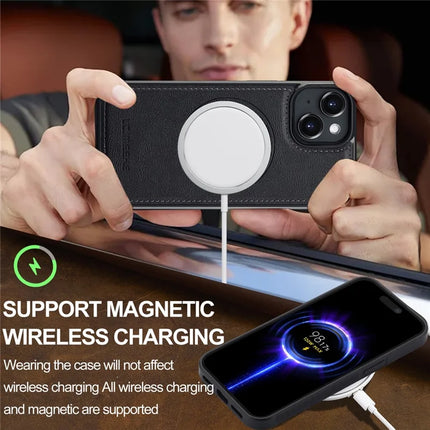 LC.IMEEKE For iPhone 14 Magnetic Case Compatible with MagSafe Leather+TPU Back Cover