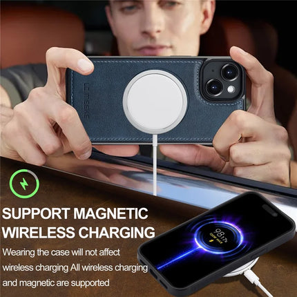 LC.IMEEKE For iPhone 14 Magnetic Case Compatible with MagSafe Leather+TPU Back Cover